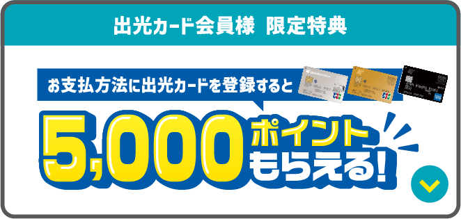 
							出光カード会員様 限定特典
							お支払い方法に出光カードを登録すると5,000ポイントもらえる！
						