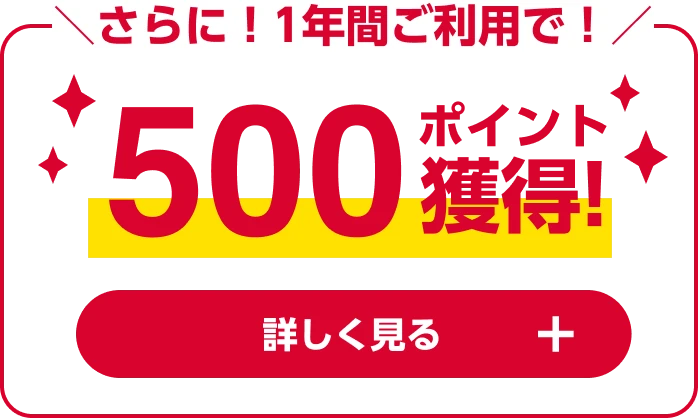 さらに！１年間ご利用で！500ポイント獲得！