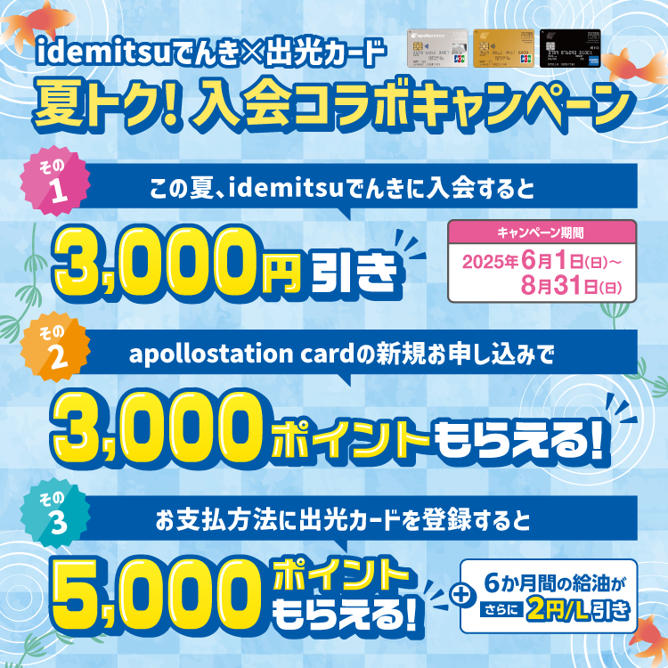 
											idemitsuでんき×出光カード 夏トク！入会コラボキャンペーン
										
